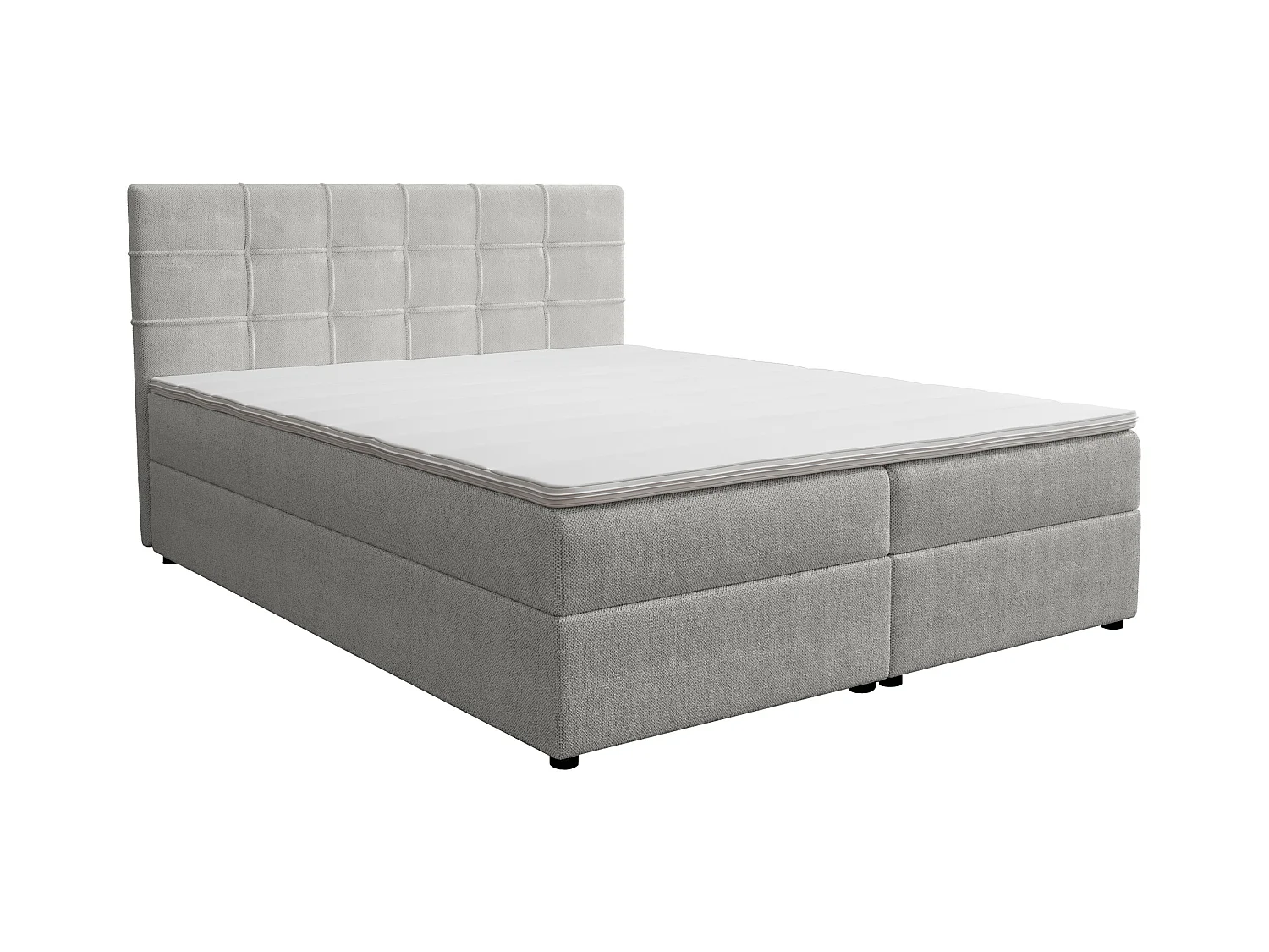 Ensemble complet literie déco tête de lit capitonnée + sommiers coffre + matelas + surmatelas - 180 x 200 cm - Tissu - Gris clair - KIDA de YSMÉE