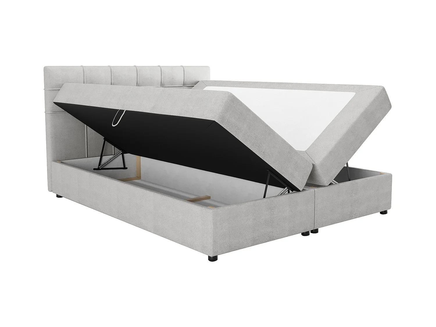 Ensemble complet literie déco tête de lit capitonnée + sommiers coffre + matelas + surmatelas - 180 x 200 cm - Tissu - Gris clair - KIDA de YSMÉE