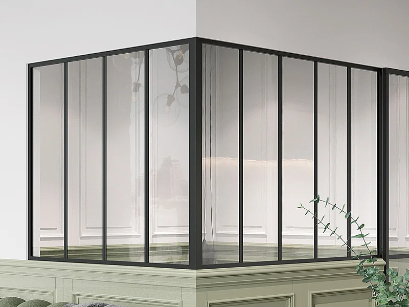 Vetrata angolare L150 x L120 x H105 in Alluminio termolaccato Stile atelier Nero - BAYVIEW