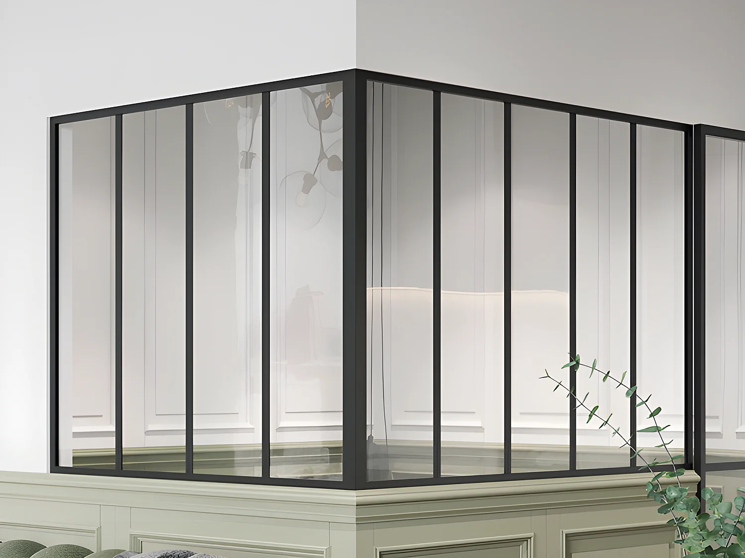 Verrière d'angle d'atelier en aluminium thermolaqué - L150 x L120 x H105 - Noir - BAYVIEW