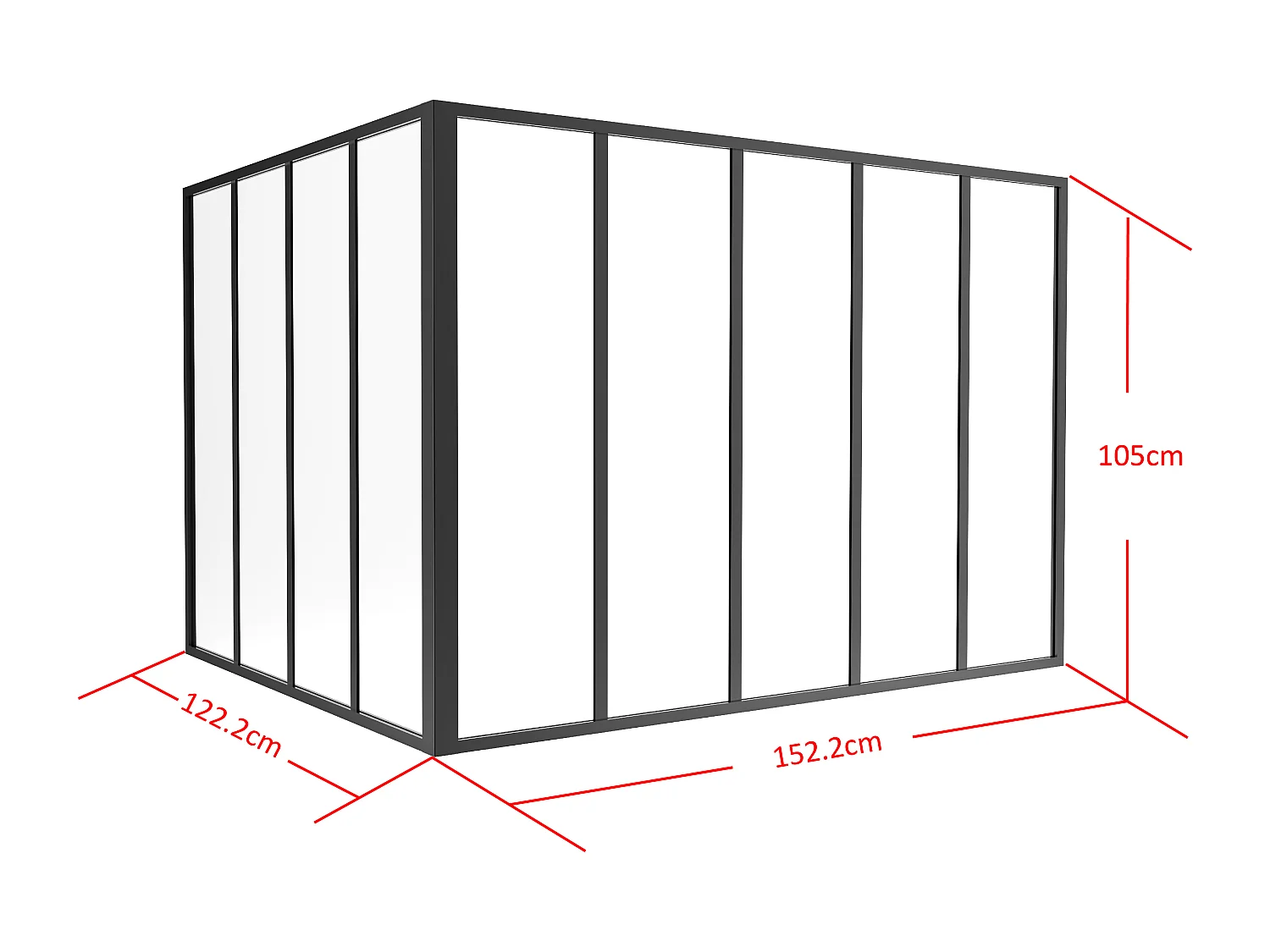 Verrière d'angle d'atelier en aluminium thermolaqué - L150 x L120 x H105 - Noir - BAYVIEW