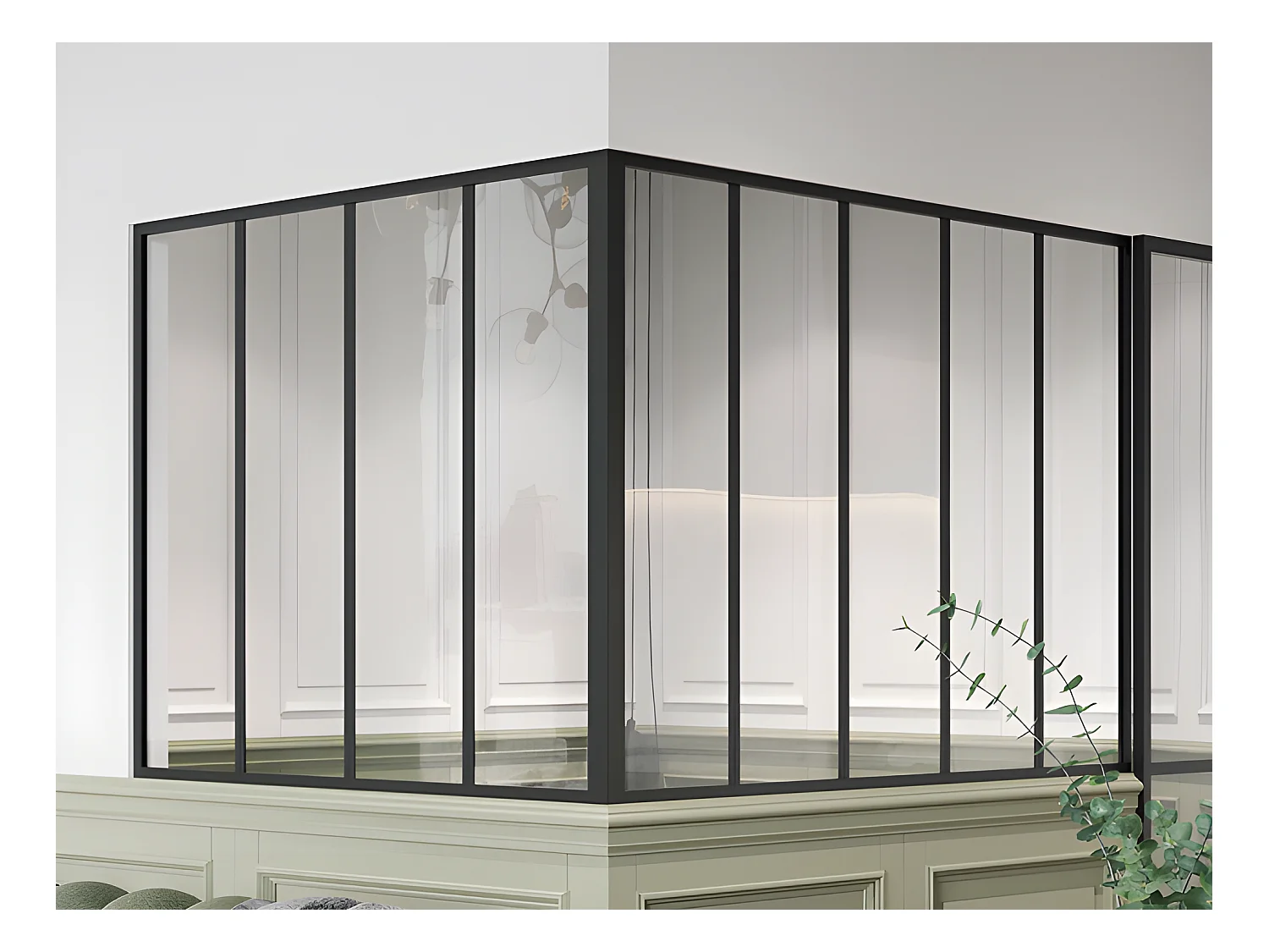 Verrière d'angle d'atelier en aluminium thermolaqué - L150 x L120 x H105 - Noir - BAYVIEW