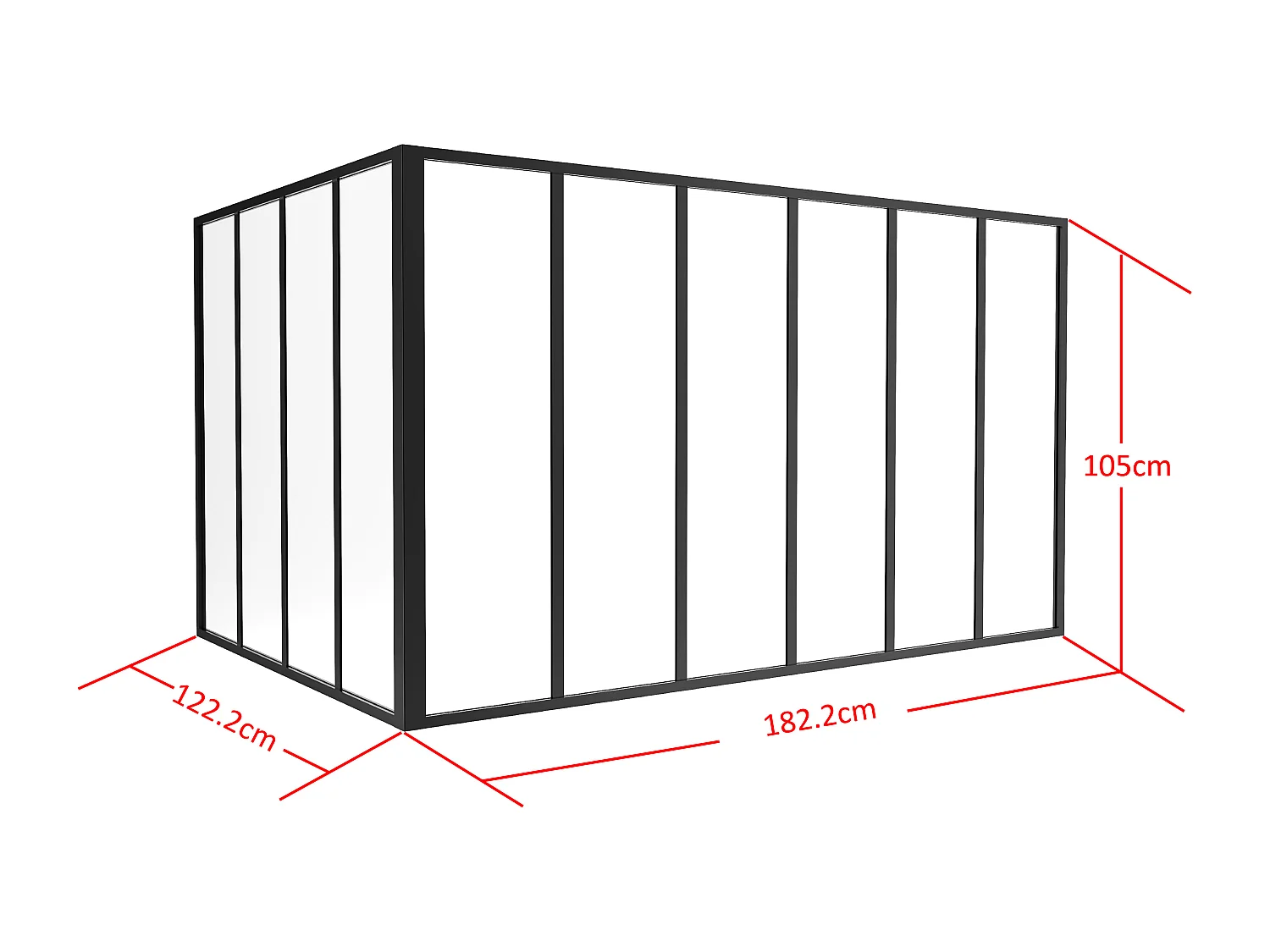 Hörnfönster i pulverlahtstatt kokoi i pulverlackerad aluminium - L180 x L120 x L105 - svart - BAYVIEW