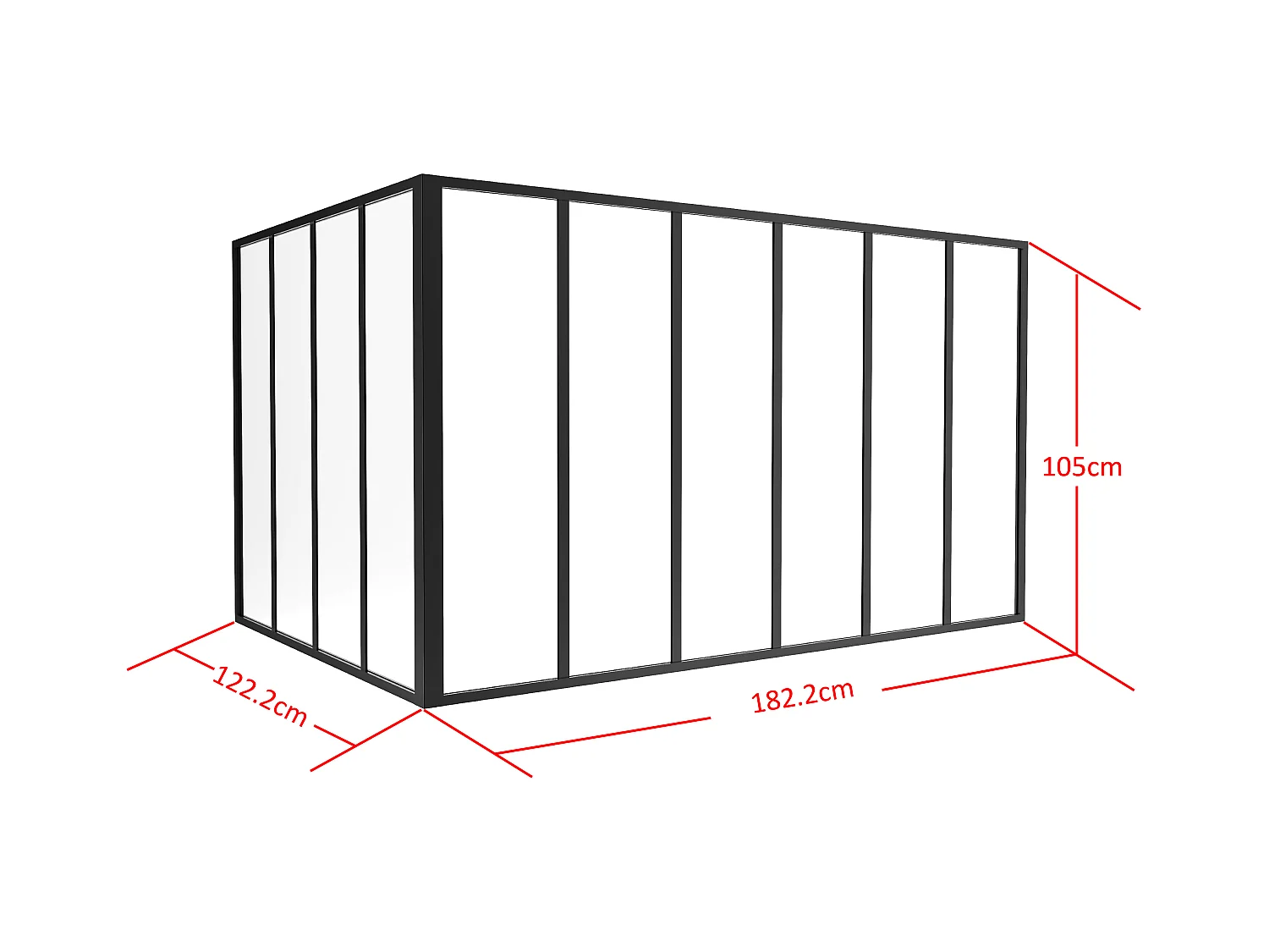 Verrière d'angle d'atelier en aluminium thermolaqué - L180 x L120 x H105 - Noir - BAYVIEW