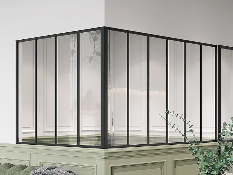 Glazen hoekbinnenraam van gepoedercoat aluminium – L180 x L120 x H105 – Zwart – BAYVIEW