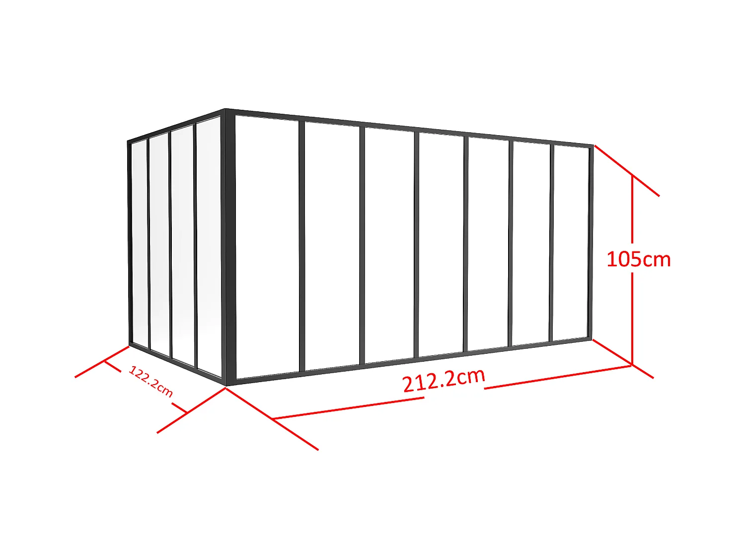 Verrière d'angle d'atelier en aluminium thermolaqué - L210 x L120 x H105 - Noir - BAYVIEW