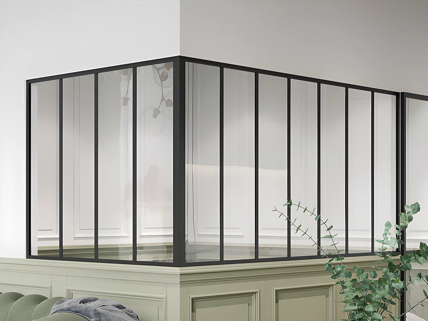 Glazen hoekbinnenraam van gepoedercoat aluminium – L210 x L120 x H105 – Zwart – BAYVIEW