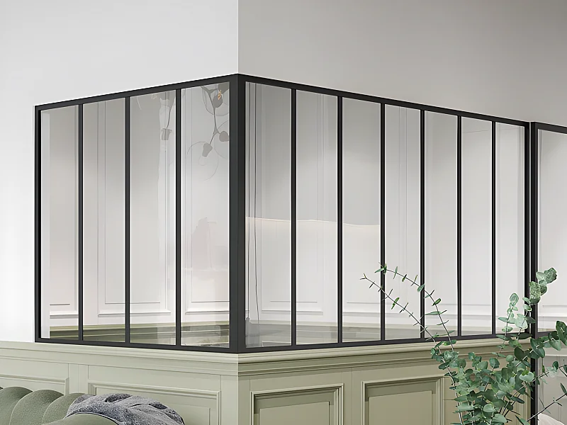 Vetrata angolare L210 x L120 x H105 in Alluminio termolaccato Stile atelier Nero - BAYVIEW