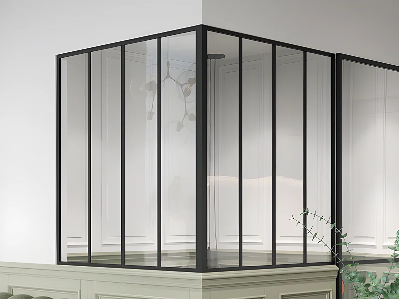 Verrière d'angle d'atelier en aluminium thermolaqué - L120 x L120 x H130 - Noir - BAYVIEW