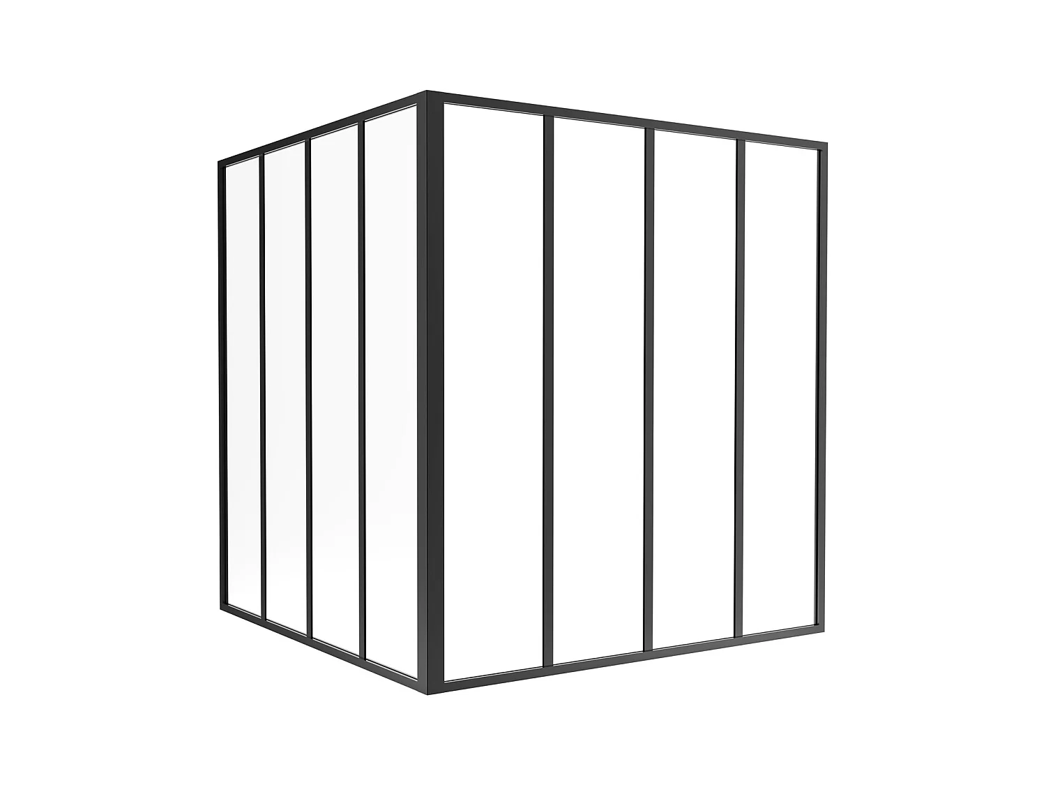 Glazen hoekbinnenraam van gepoedercoat aluminium – L120 x L120 x H130 – Zwart – BAYVIEW