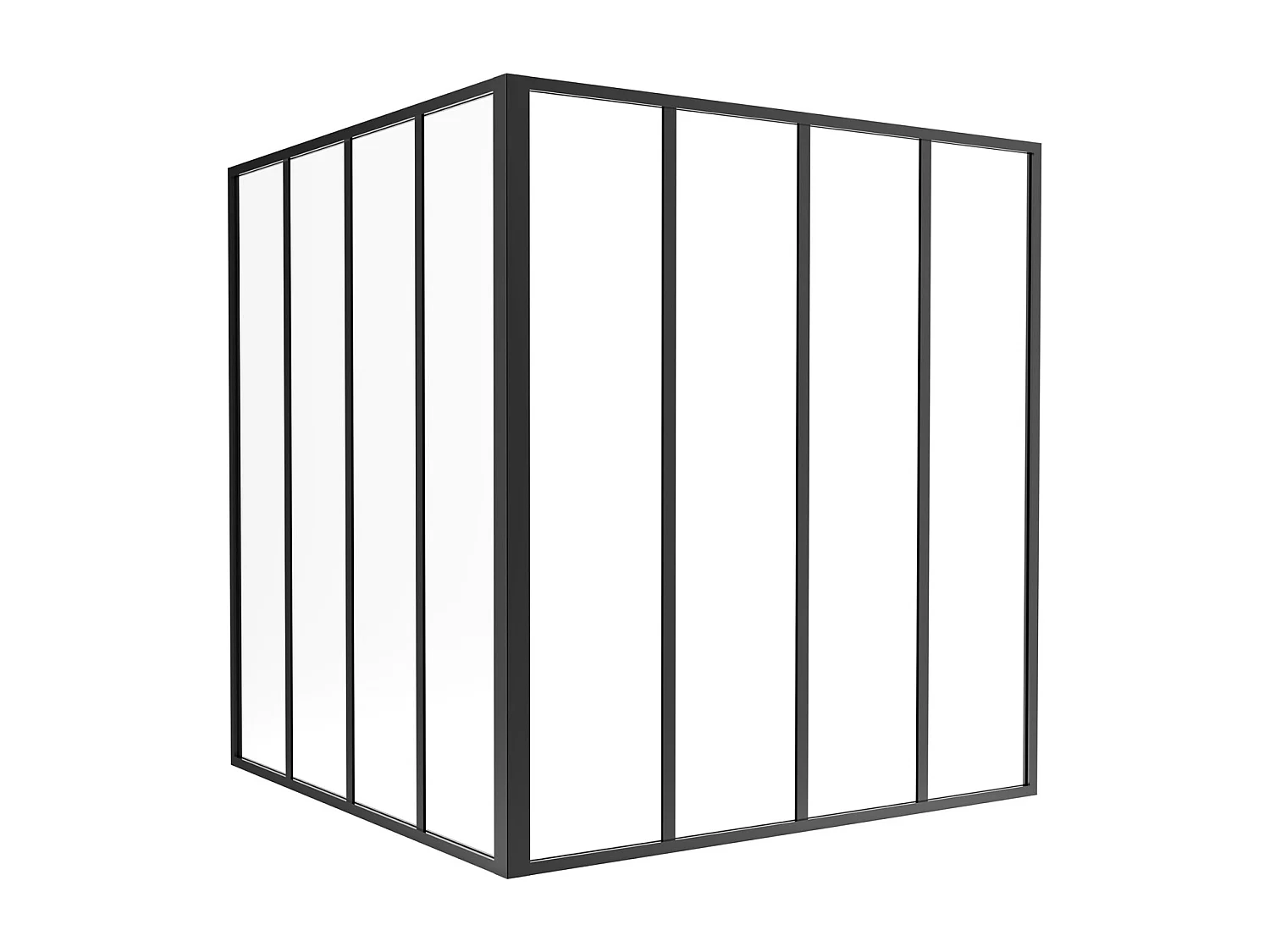 Glaswand Ecklösung - 120 x 120 x 130 cm - thermolackiertes Aluminium - Schwarz - BAYVIEW