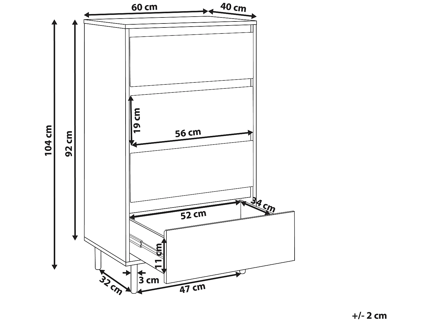 Komoda 4 szuflady NIKEA Jasnobrązowy