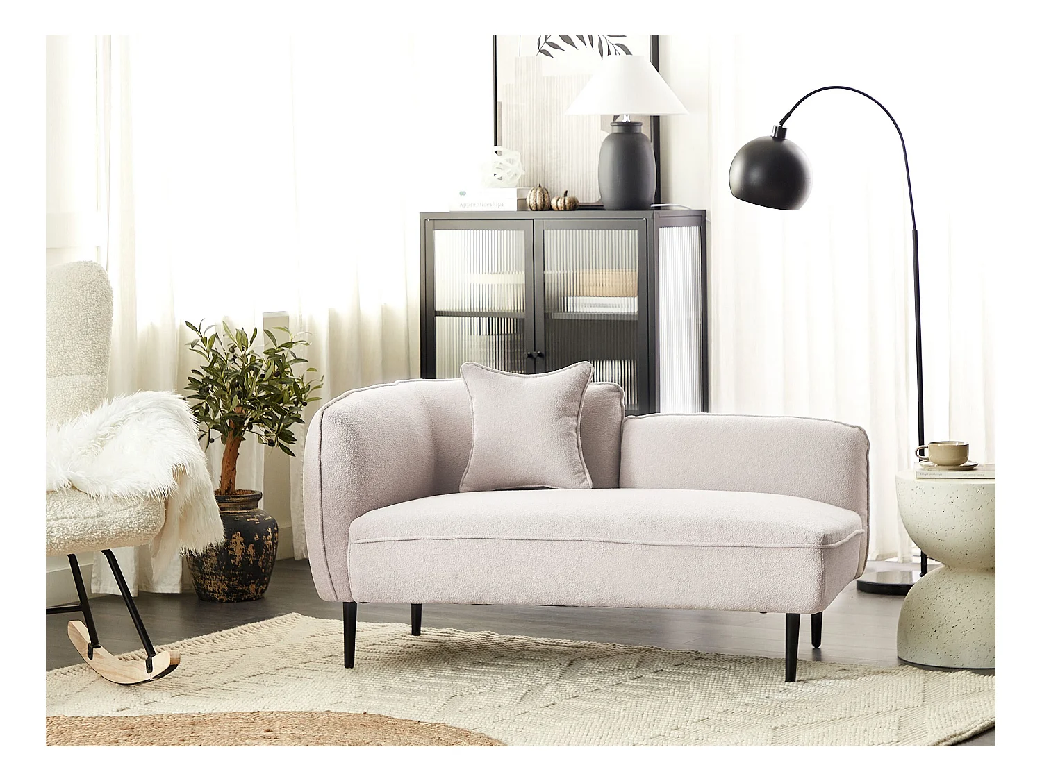 Chaise longue côté droite CHEVANNES Bouclé Beige clair