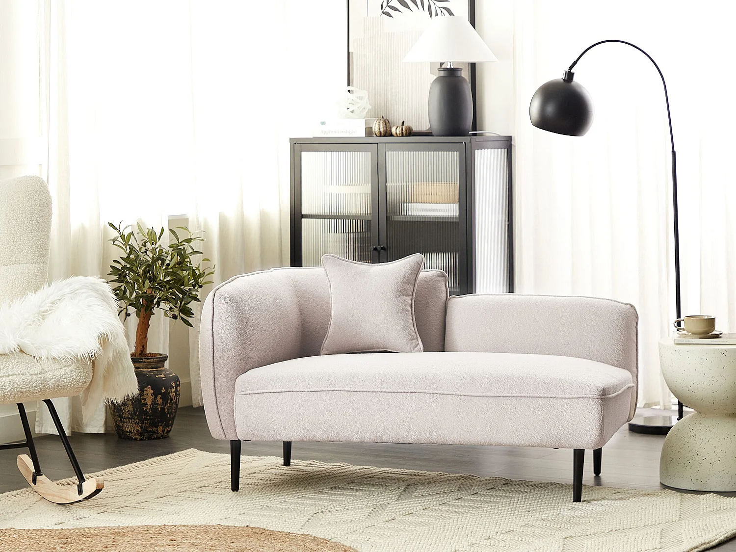 Left-Hand Chaise Longue CHEVANNES Boucle Light Beige