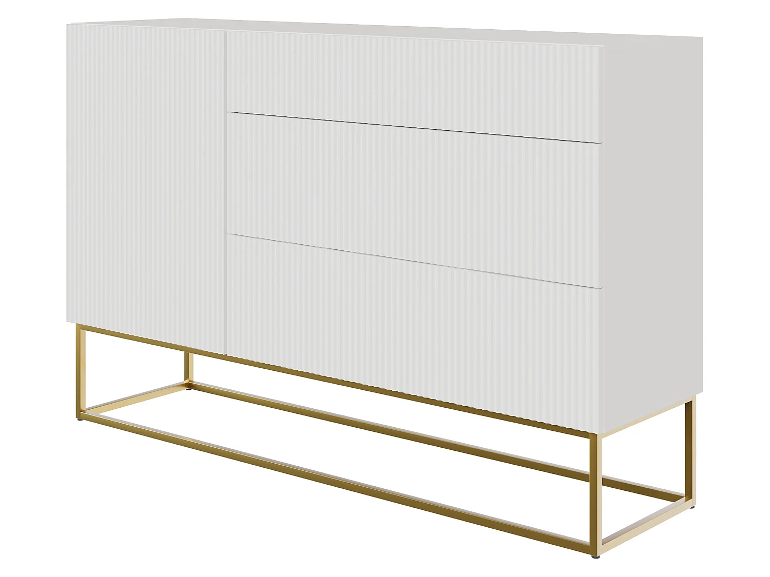 Sideboard Kombikommode mit 3 Schubladen - 140 cm - weiß mit goldenem Metallgestell - VELDIO