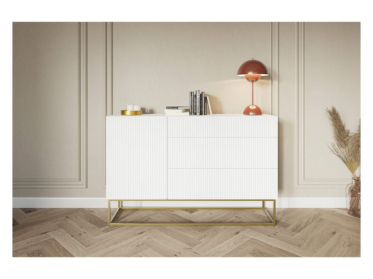 Buffet 1 porte - 3 tiroirs - blanc - 140 cm - VELDIO