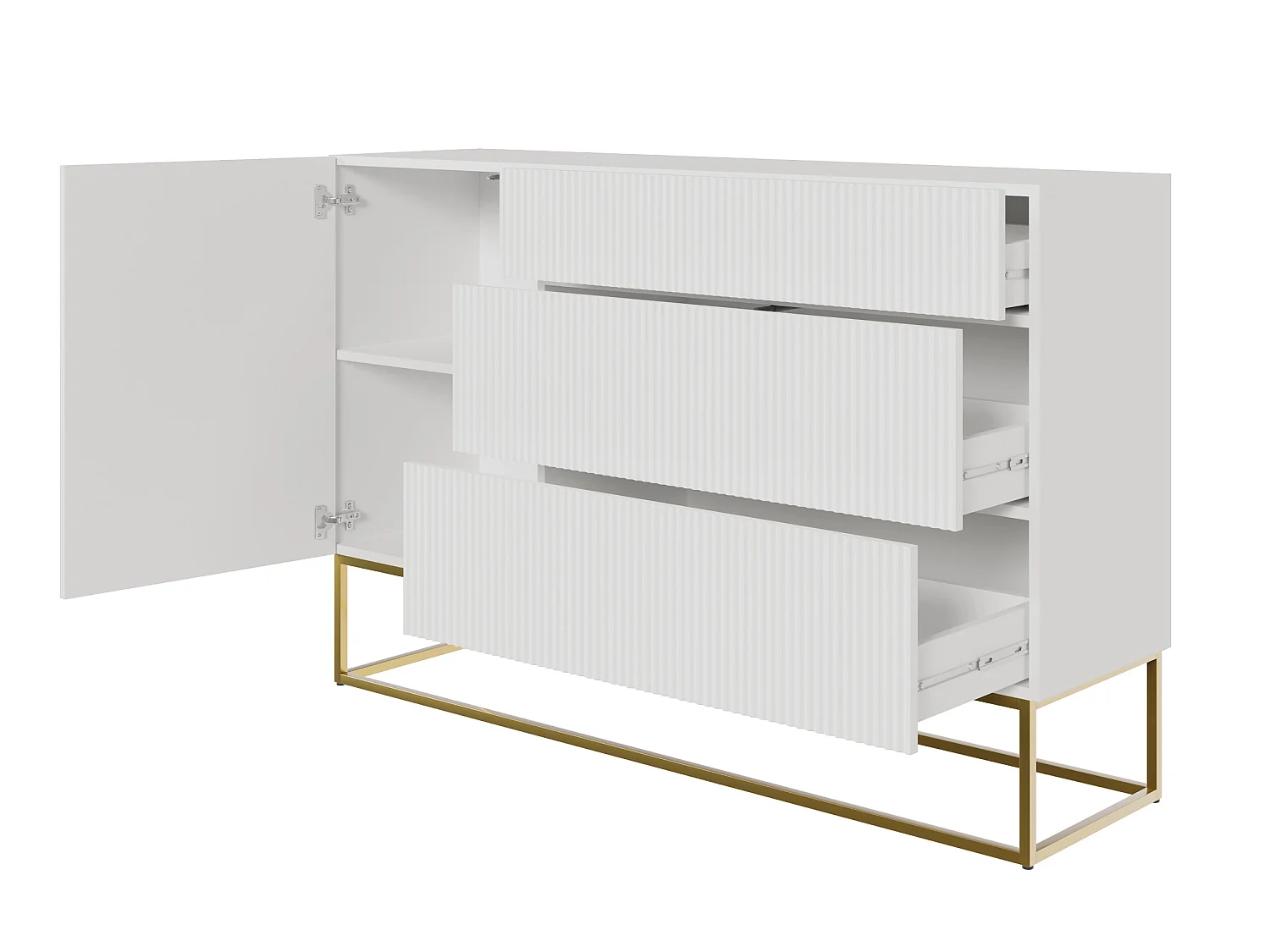 Buffet 1 porte - 3 tiroirs - blanc - 140 cm - VELDIO