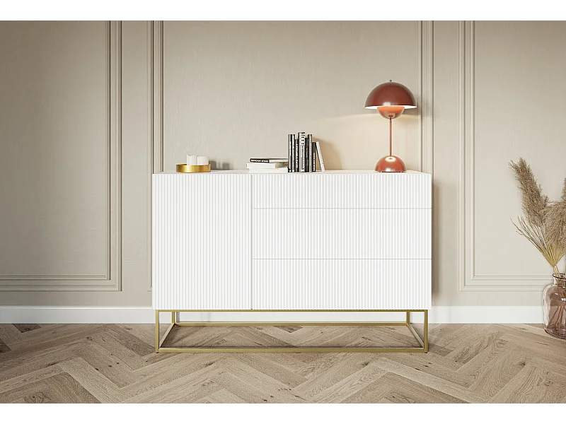 Buffet 1 porte - 3 tiroirs - blanc - 140 cm - VELDIO
