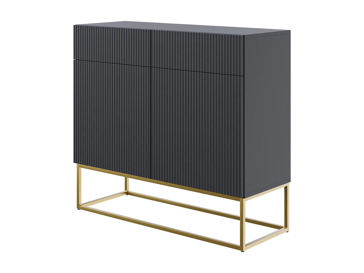Sideboard 2-türig mit 2 Schubladen - 100 cm - schwarz mit goldenem Metallgestell - VELDIO