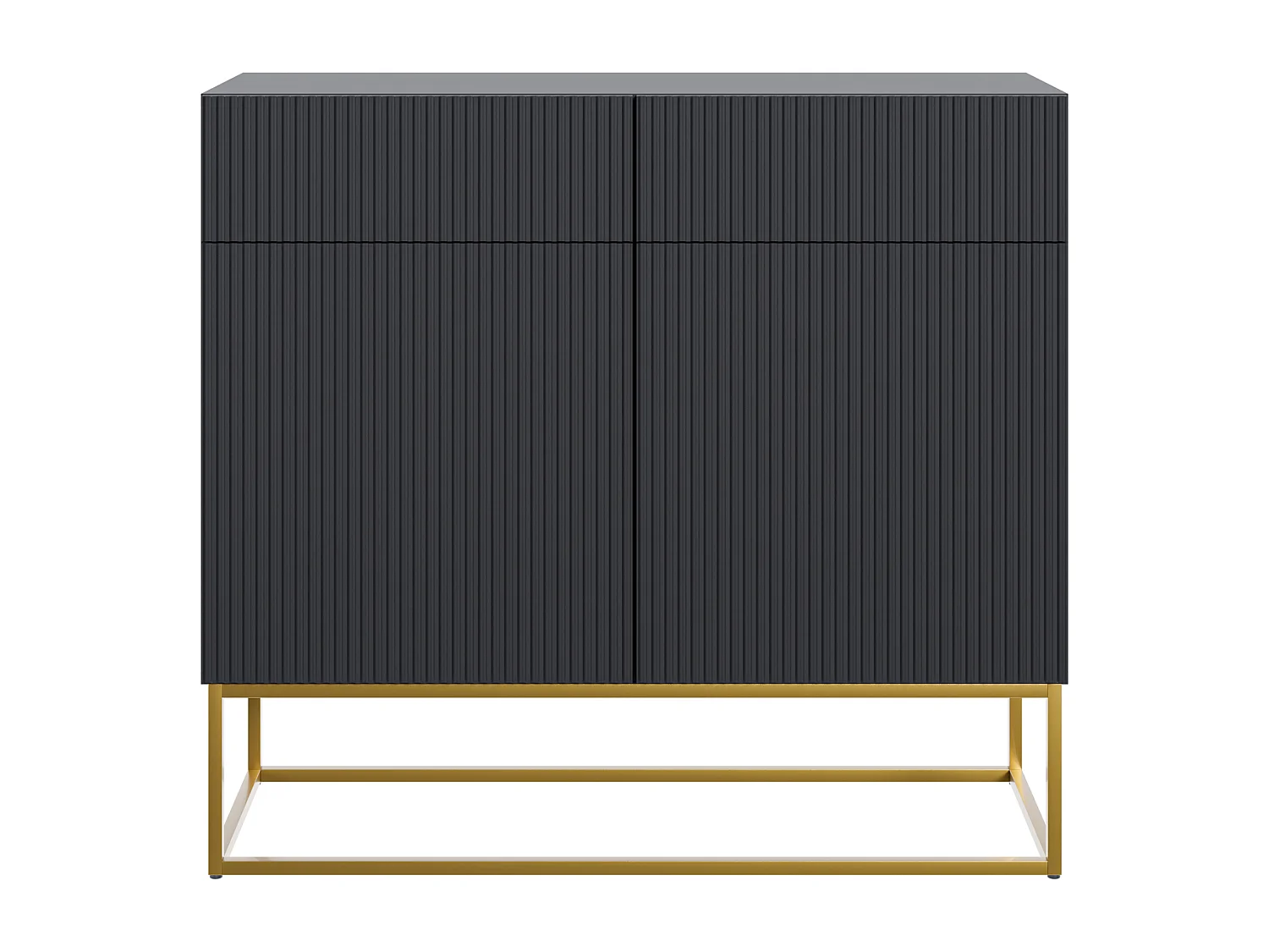 Sideboard 2-türig mit 2 Schubladen - 100 cm - schwarz mit goldenem Metallgestell - VELDIO