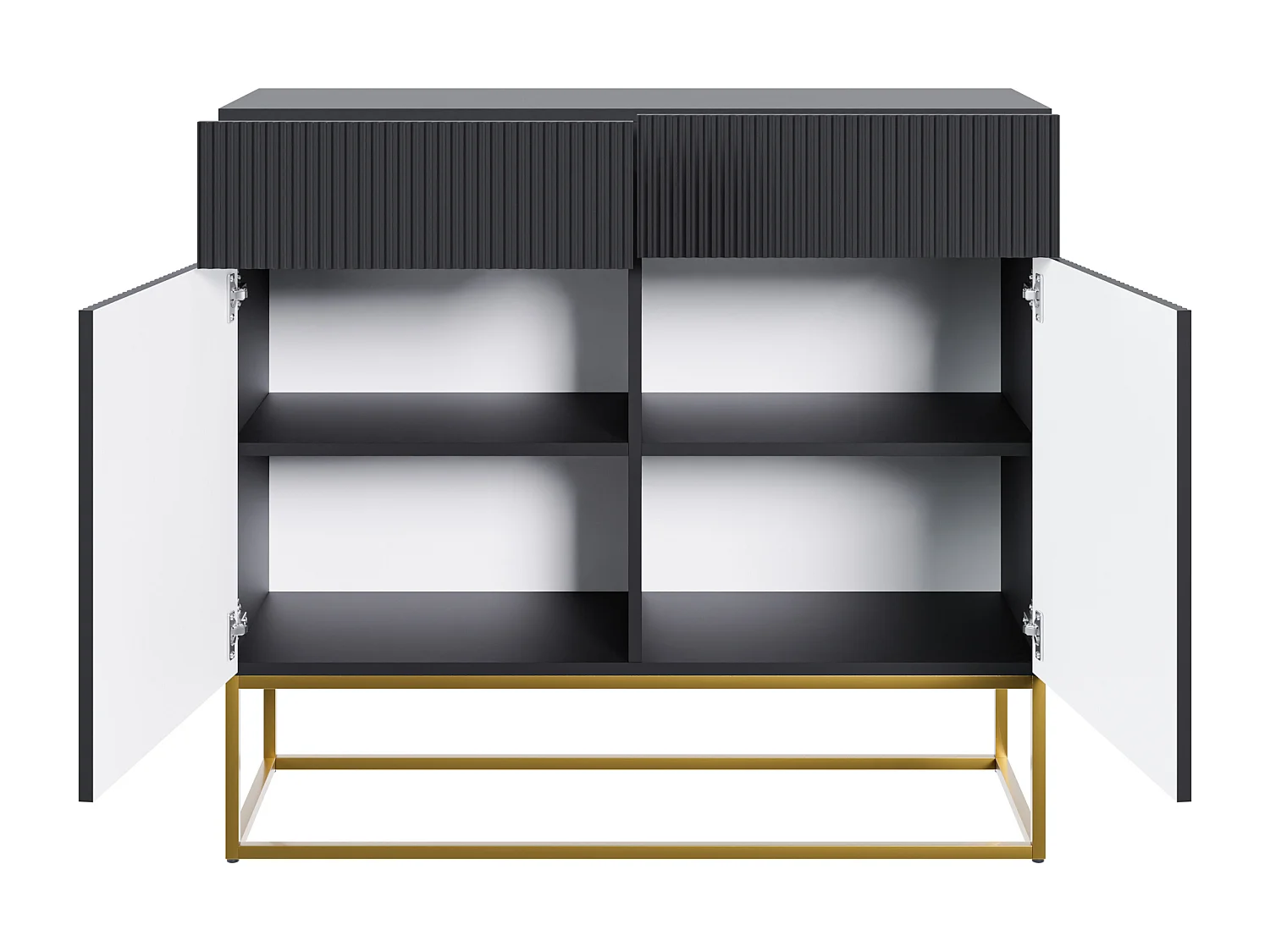 Sideboard 2-türig mit 2 Schubladen - 100 cm - schwarz mit goldenem Metallgestell - VELDIO