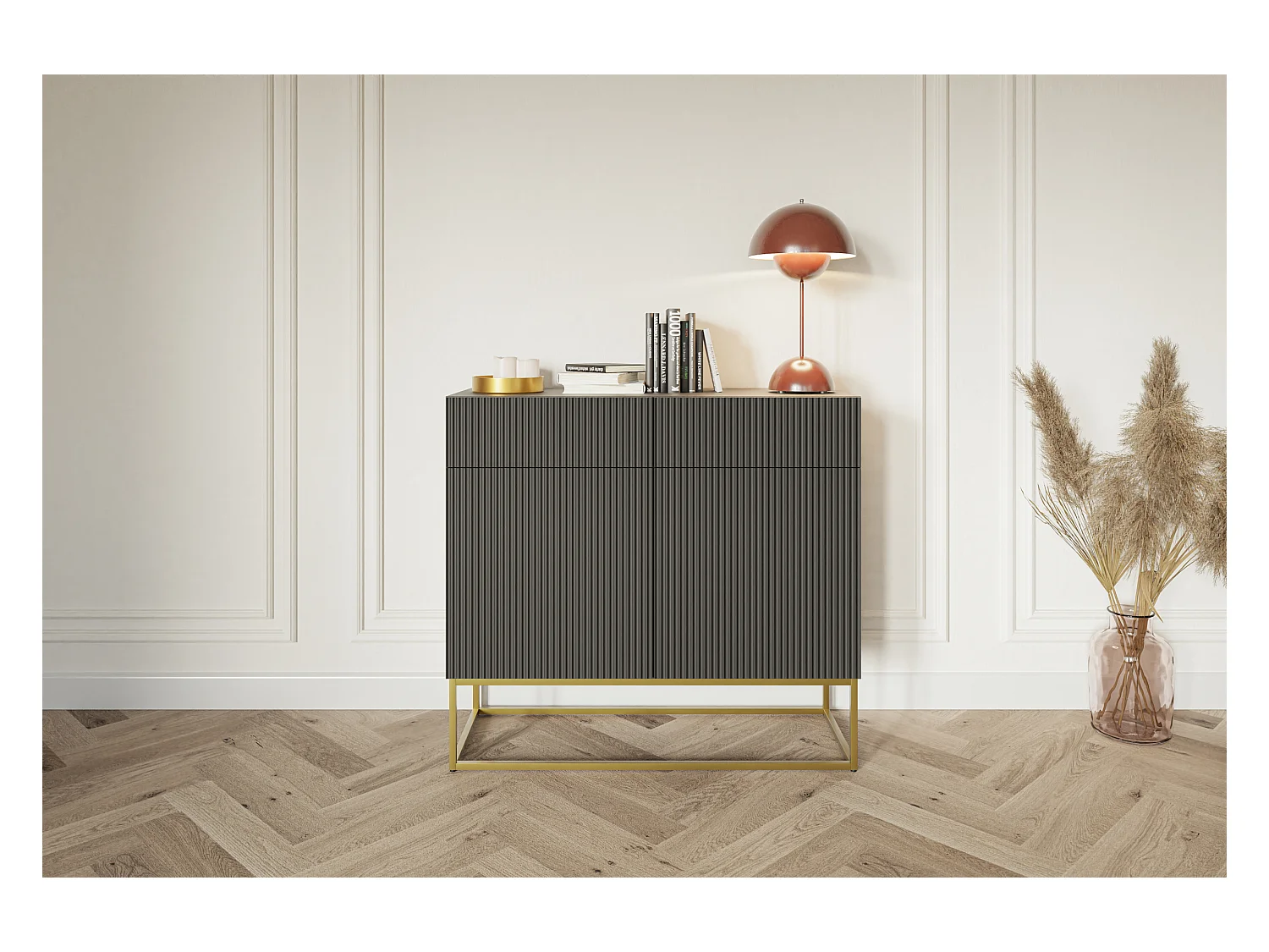 Buffet 2 portes - 2 tiroirs - noir- 100 cm - VELDIO