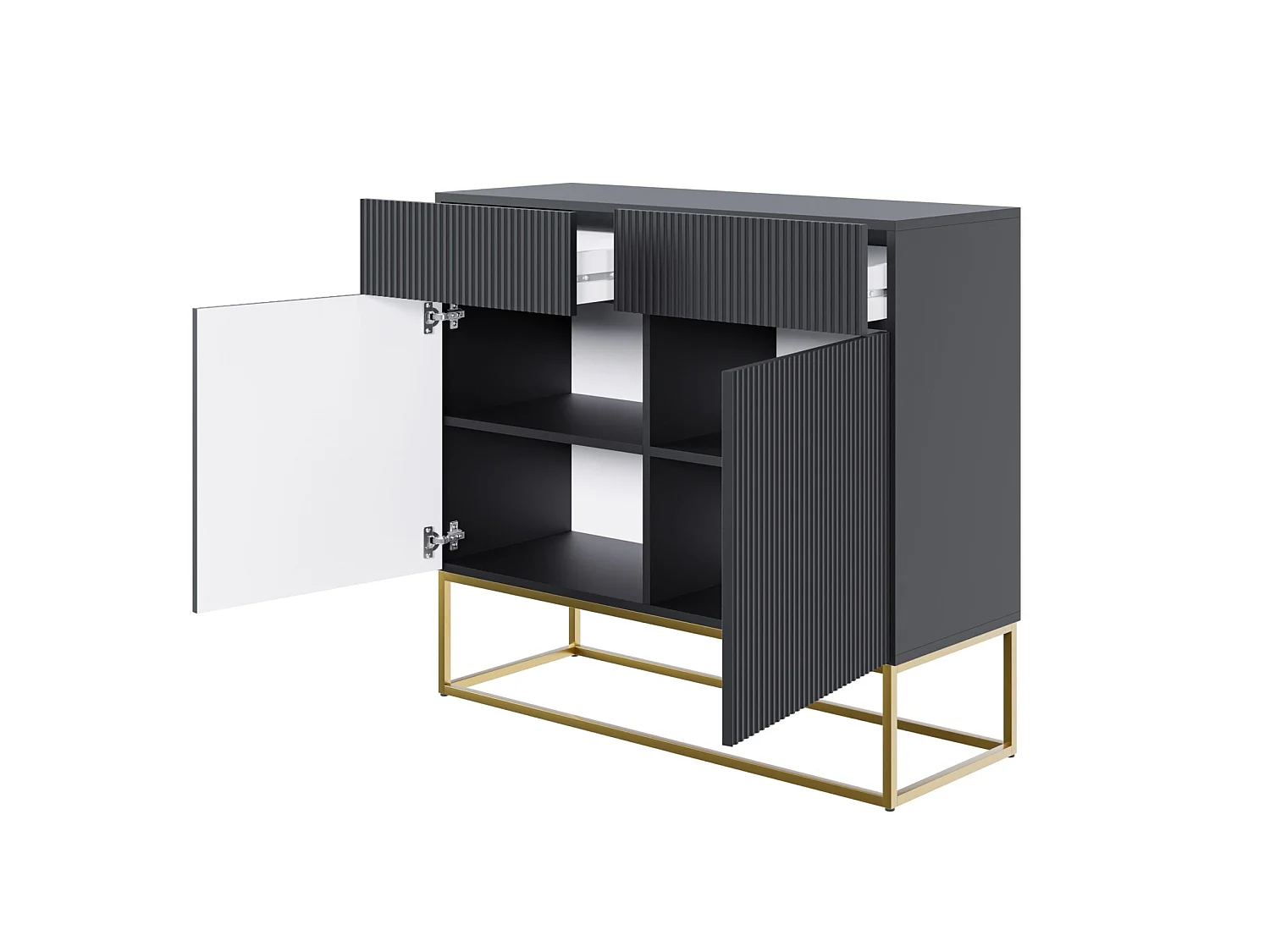 Buffet 2 portes - 2 tiroirs - noir- 100 cm - VELDIO