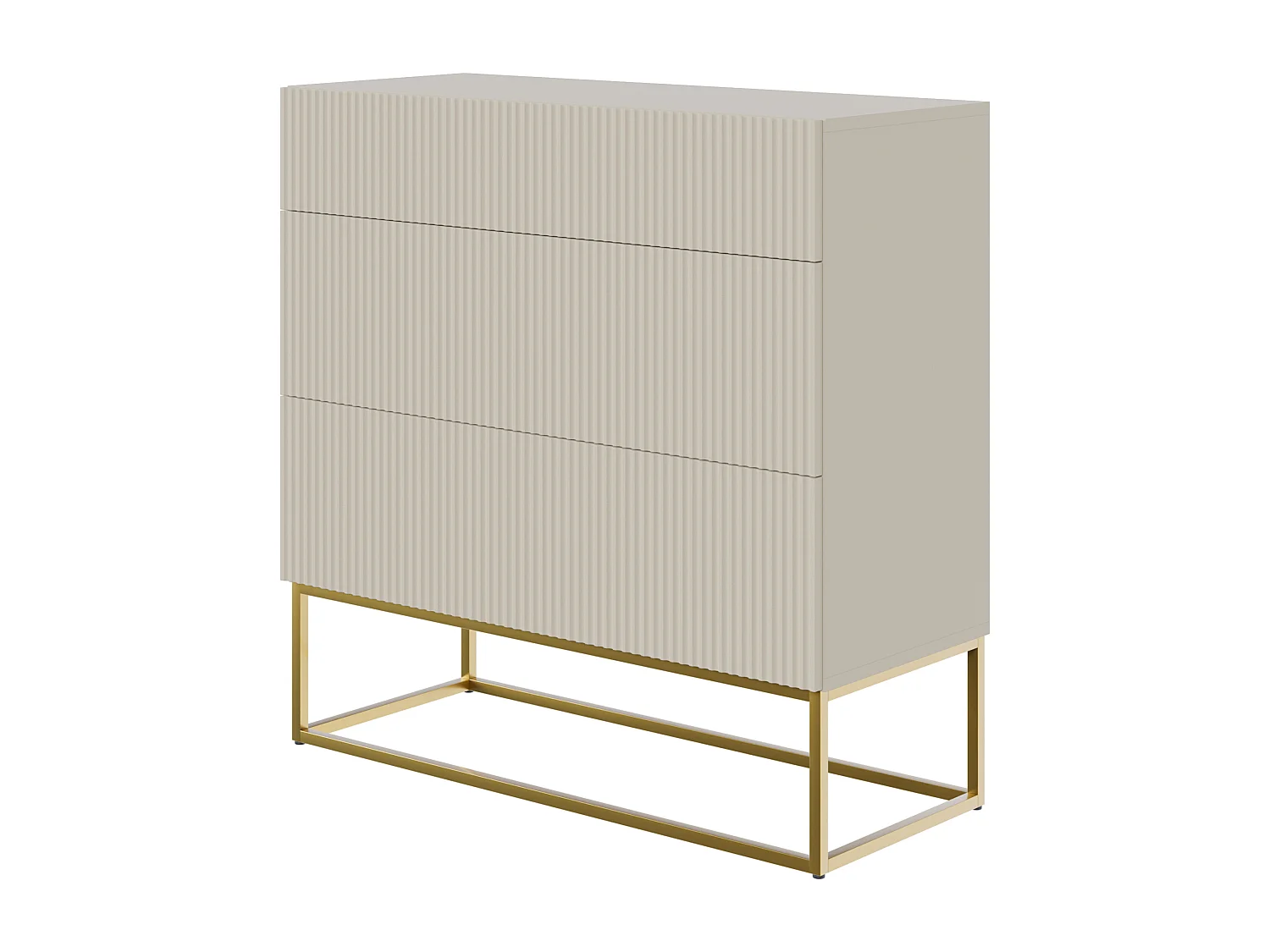 Kommode  mit 3 Schubladen - 90 cm - Taupe (Graubeige) mit goldenem Metallgestell - VELDIO