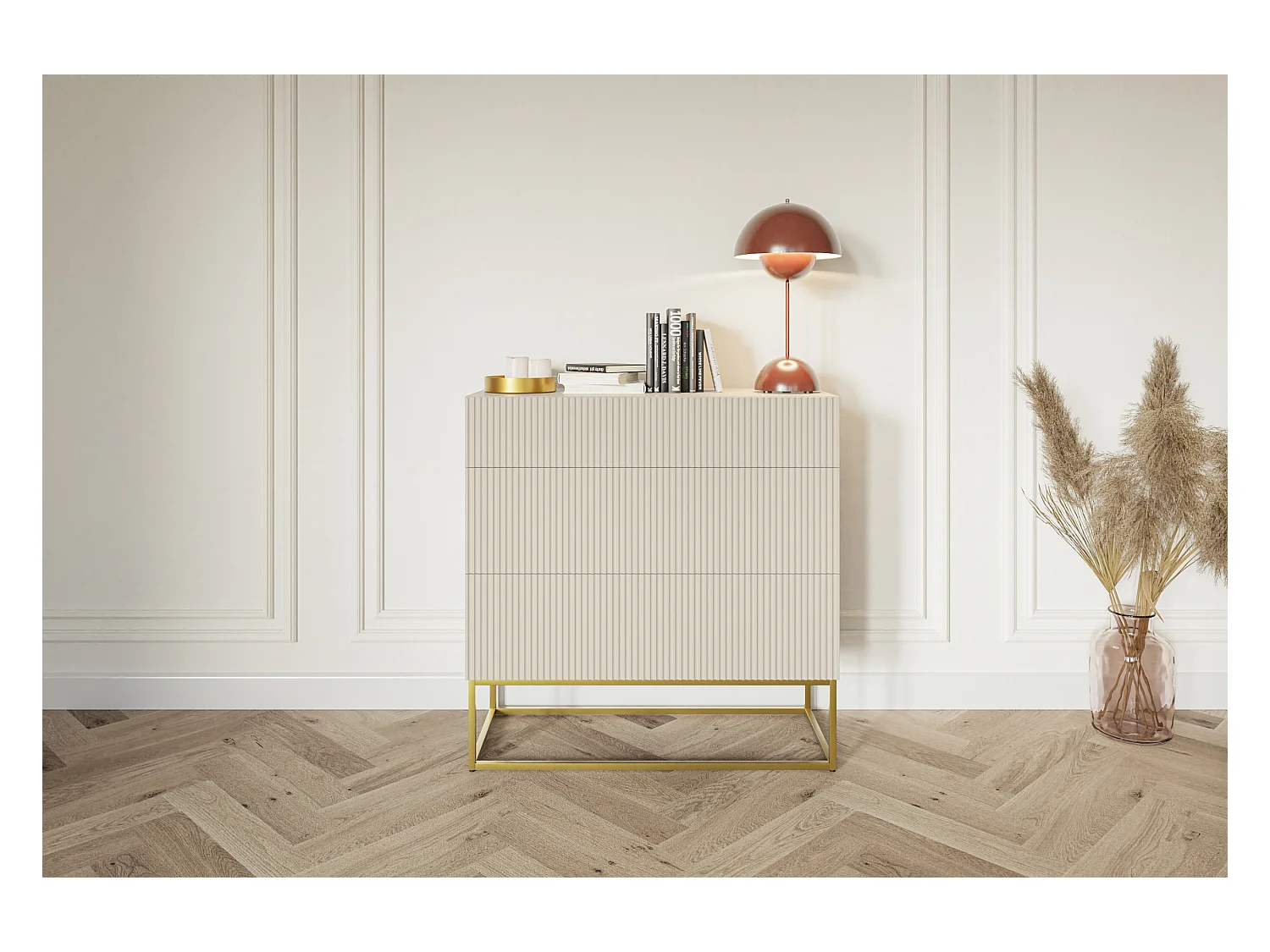 Commode 3 tiroirs - 90 cm - taupe (gris-beige) - VELDIO
