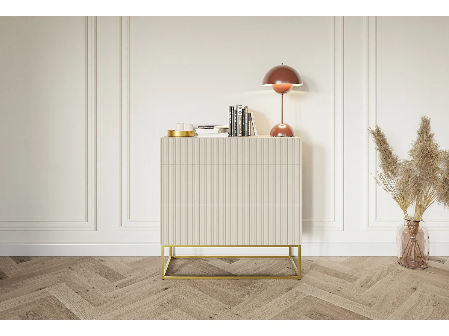 Commode 3 tiroirs - 90 cm - taupe (gris-beige) - VELDIO