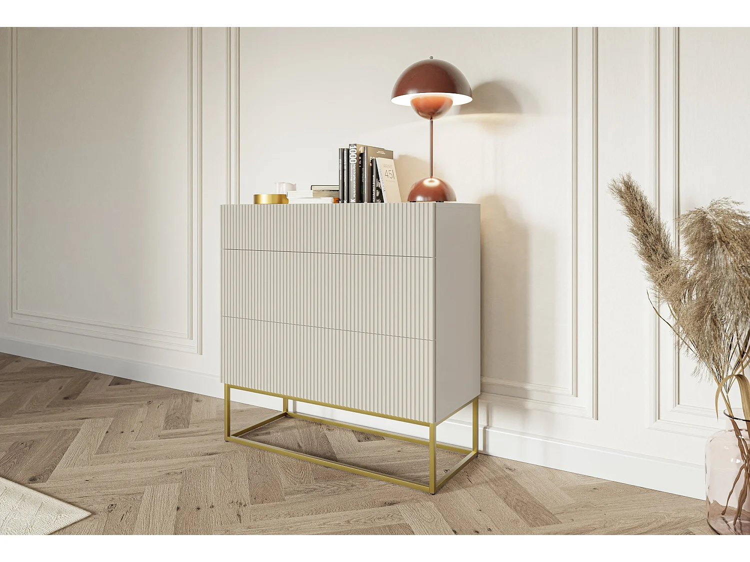 Commode 3 tiroirs - 90 cm - taupe (gris-beige) - VELDIO