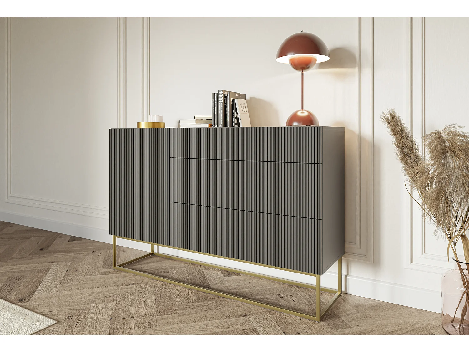 Buffet 1 porte - 3 tiroirs - noir - 140 cm - VELDIO