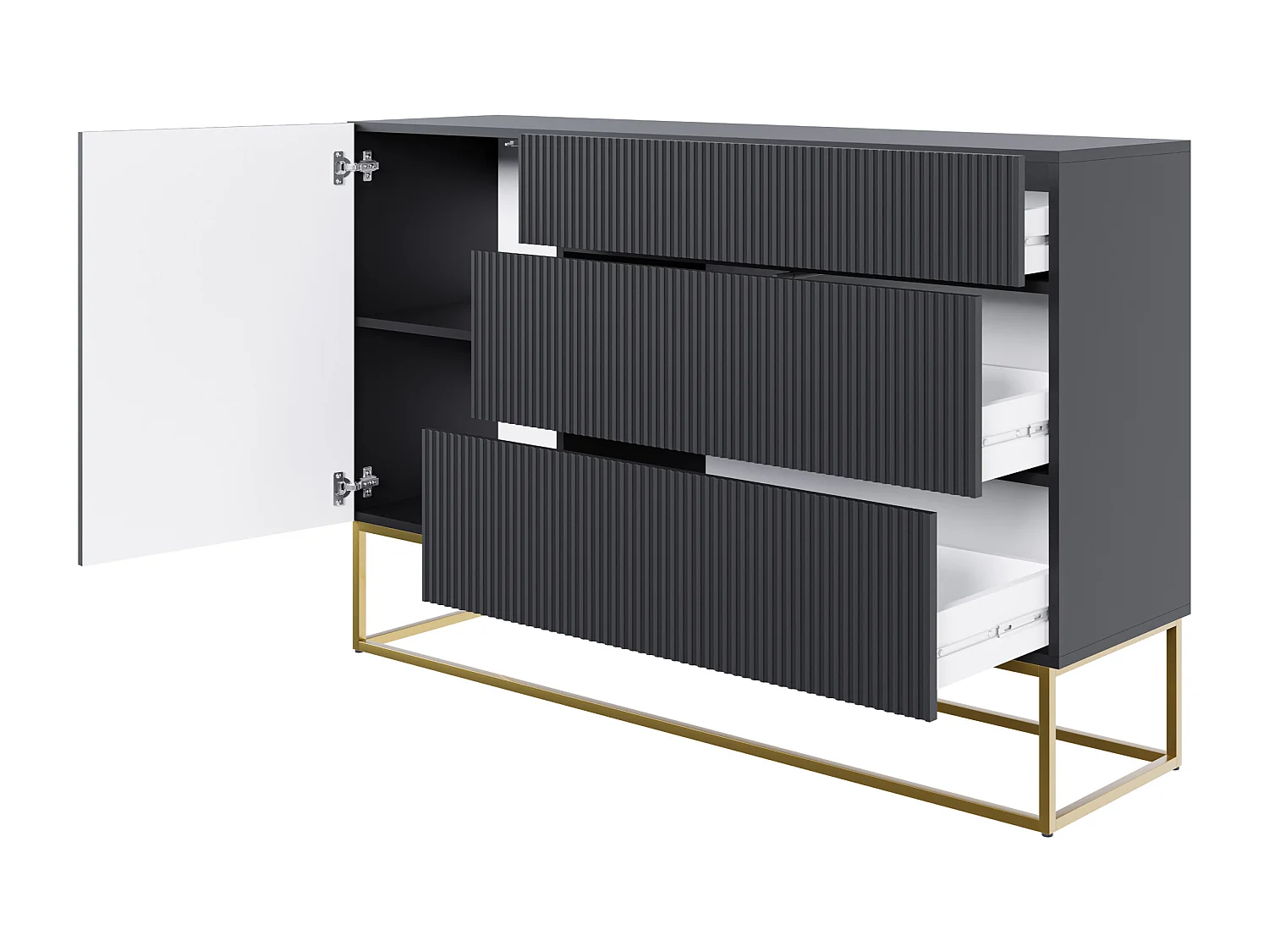 Buffet 1 porte - 3 tiroirs - noir - 140 cm - VELDIO