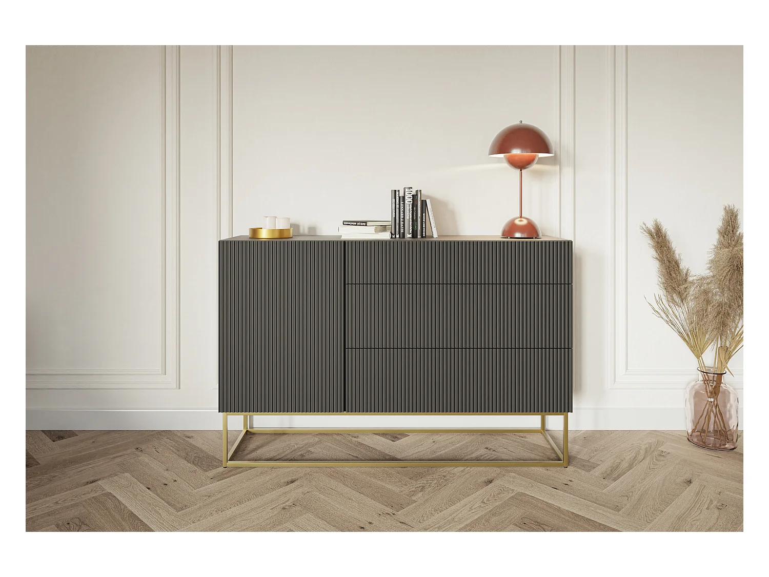 Buffet 1 porte - 3 tiroirs - noir - 140 cm - VELDIO