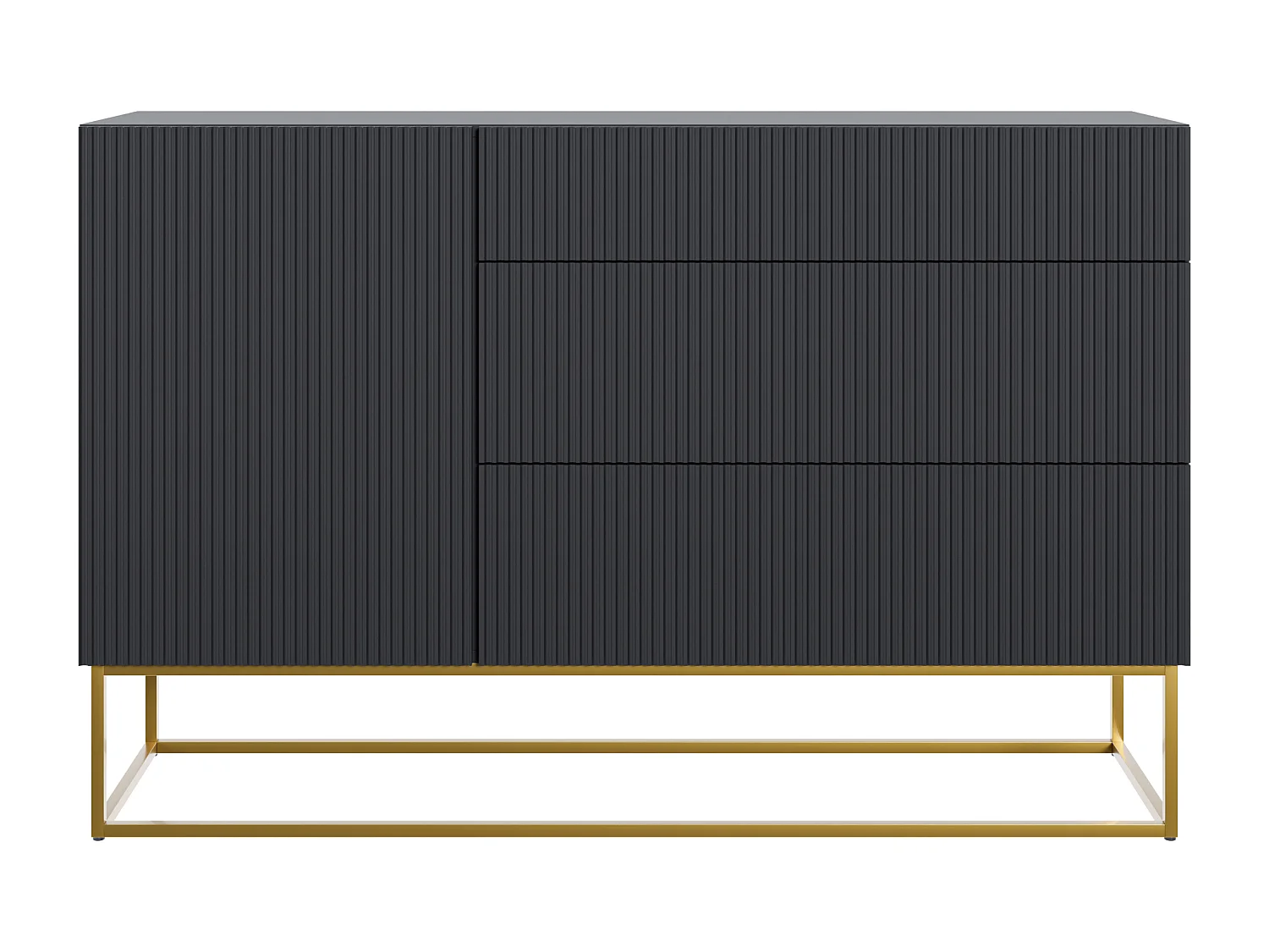 Buffet 1 porte - 3 tiroirs - noir - 140 cm - VELDIO