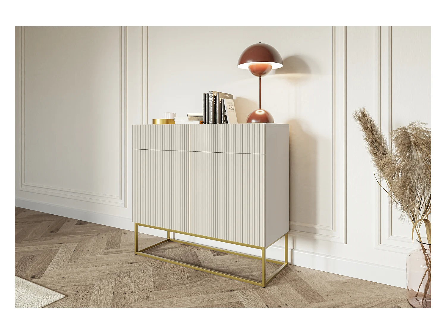 Cassettiera a due ante - 100 cm - con due cassetti - tortora (grigio-beige) - VELDIO