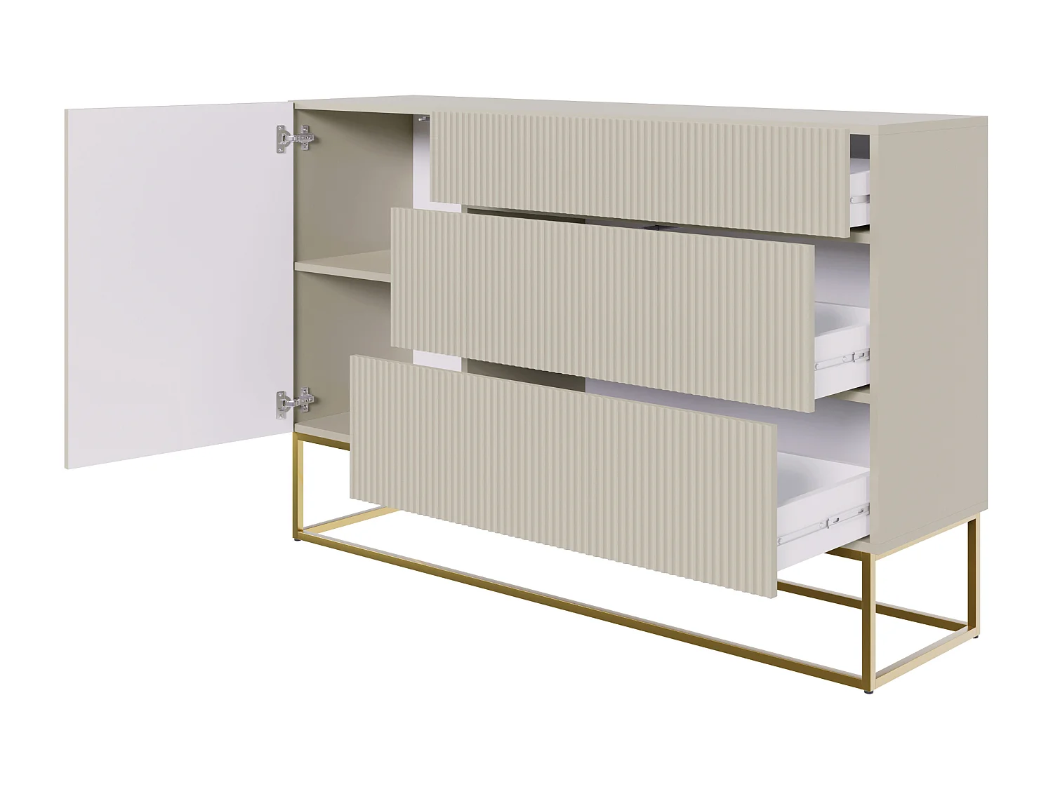 Sideboard Kommode mit 3 Schubladen - 140 cm - Taupe (Graubeige) mit goldenem Metallgestell - VELDIO