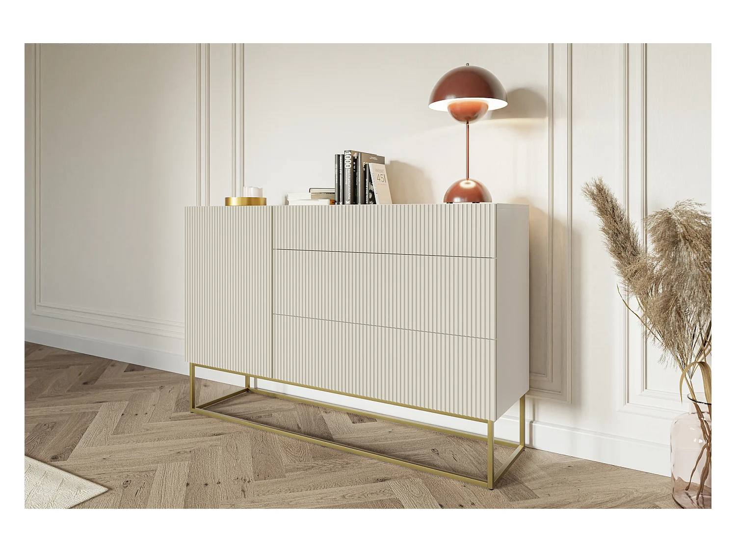 Buffet 1 porte - 3 tiroirs - taupe (gris-beige) - 140 cm - VELDIO