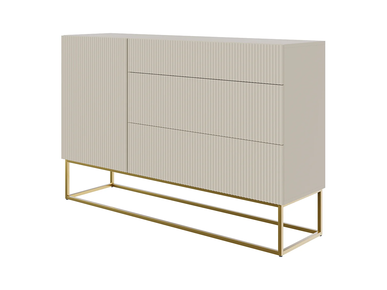Buffet 1 porte - 3 tiroirs - taupe (gris-beige) - 140 cm - VELDIO