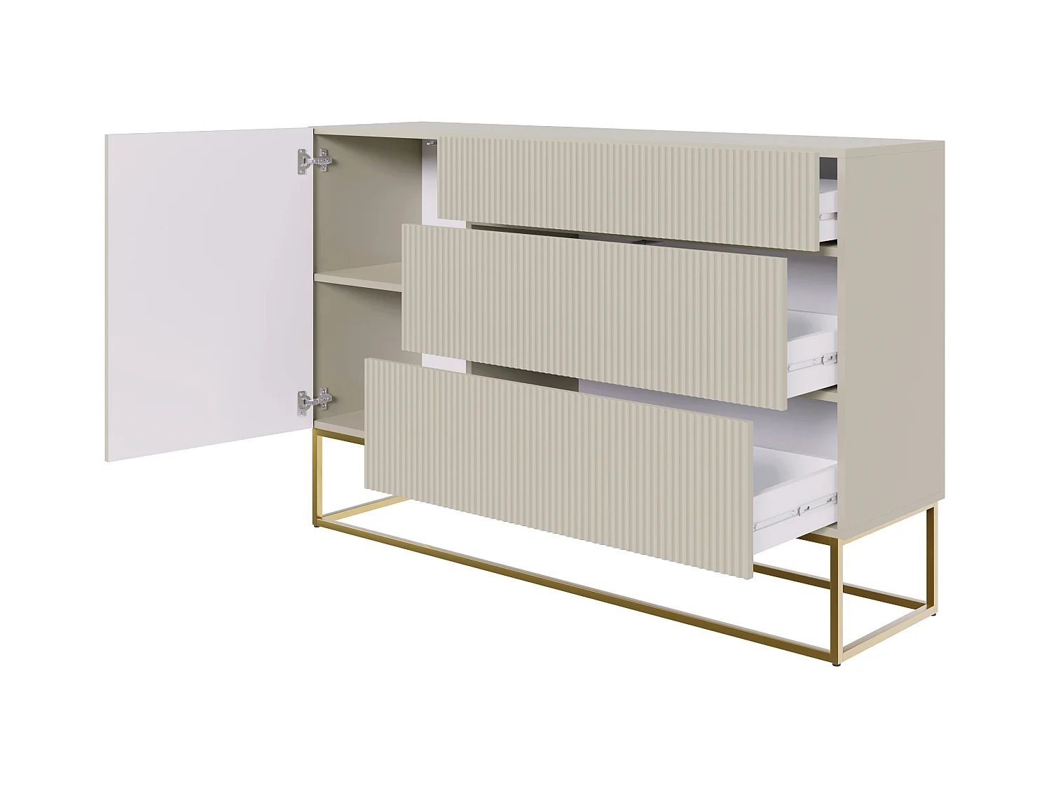 Buffet 1 porte - 3 tiroirs - taupe (gris-beige) - 140 cm - VELDIO