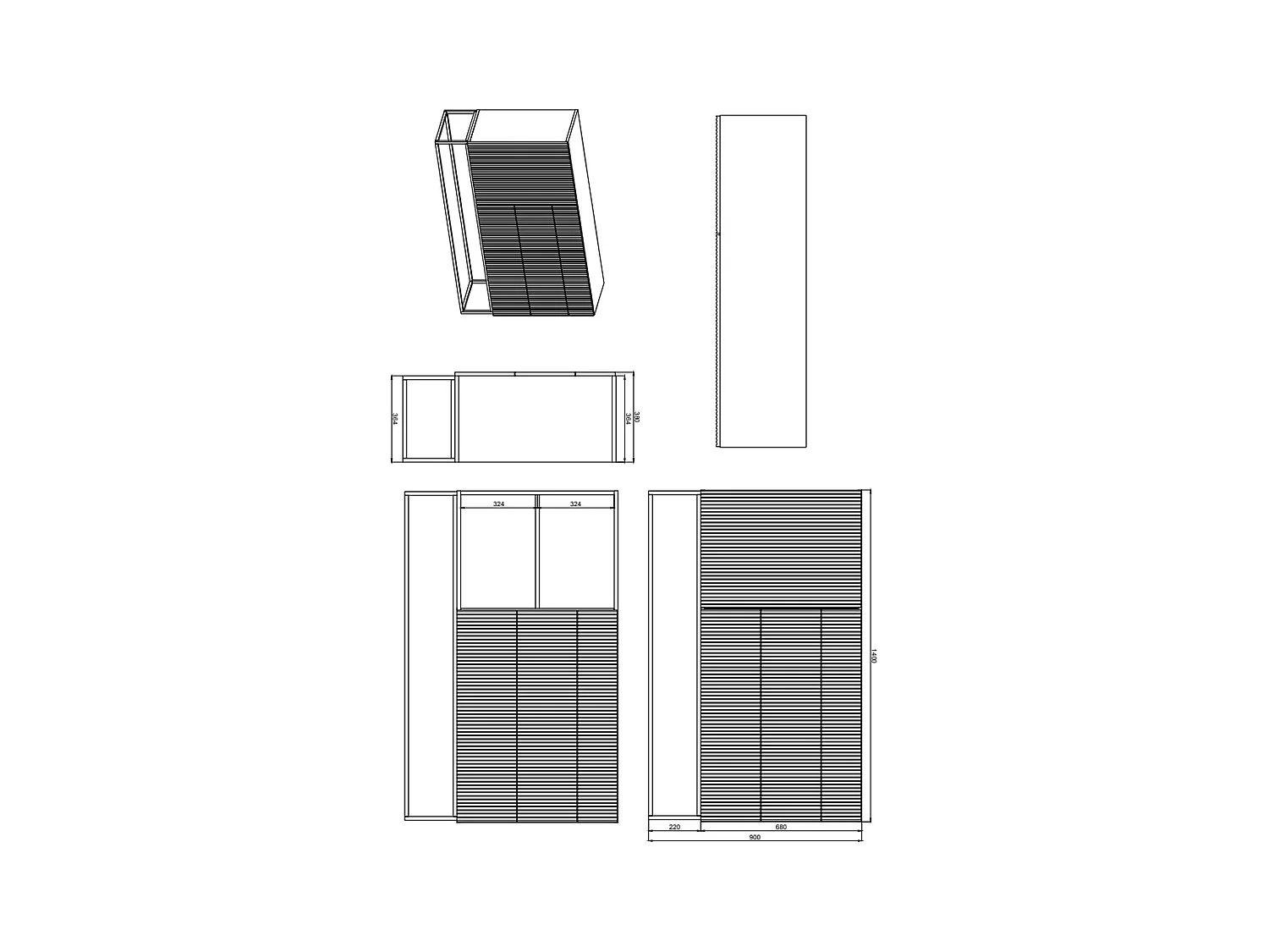 Buffet 1 porte - 3 tiroirs - taupe (gris-beige) - 140 cm - VELDIO