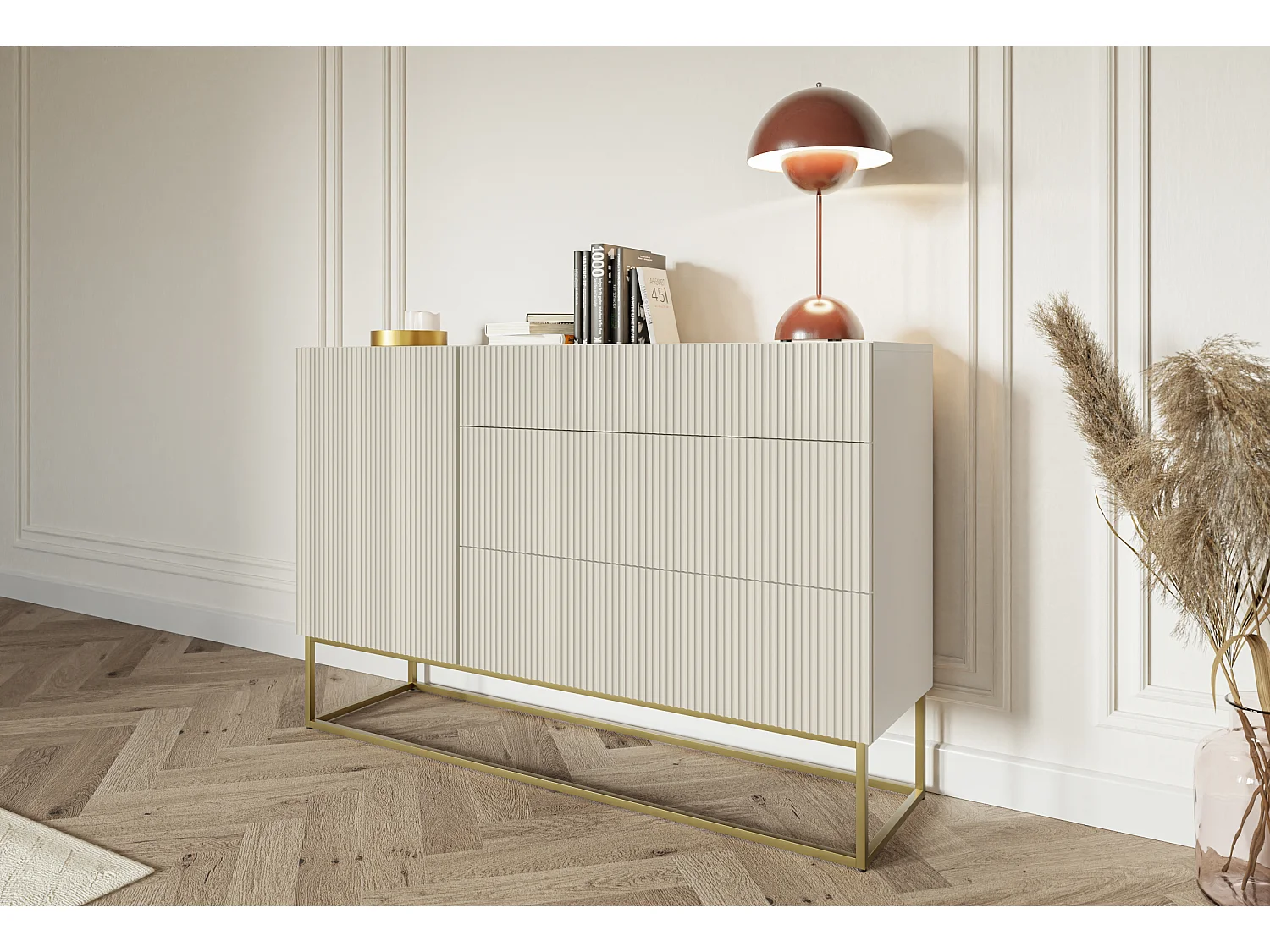 Sideboard 1 Tür - 3 Schubladen - Taupe (Grau-Beige) - 140 cm - VELDIO