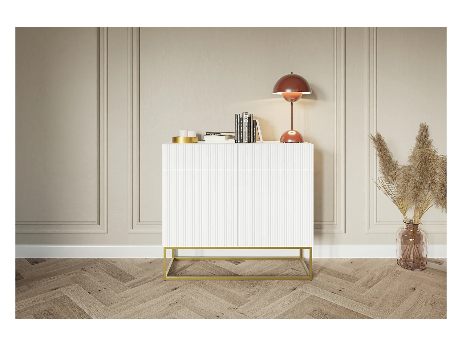 Buffet 2 portes - 2 tiroirs - blanc - 100 cm - VELDIO