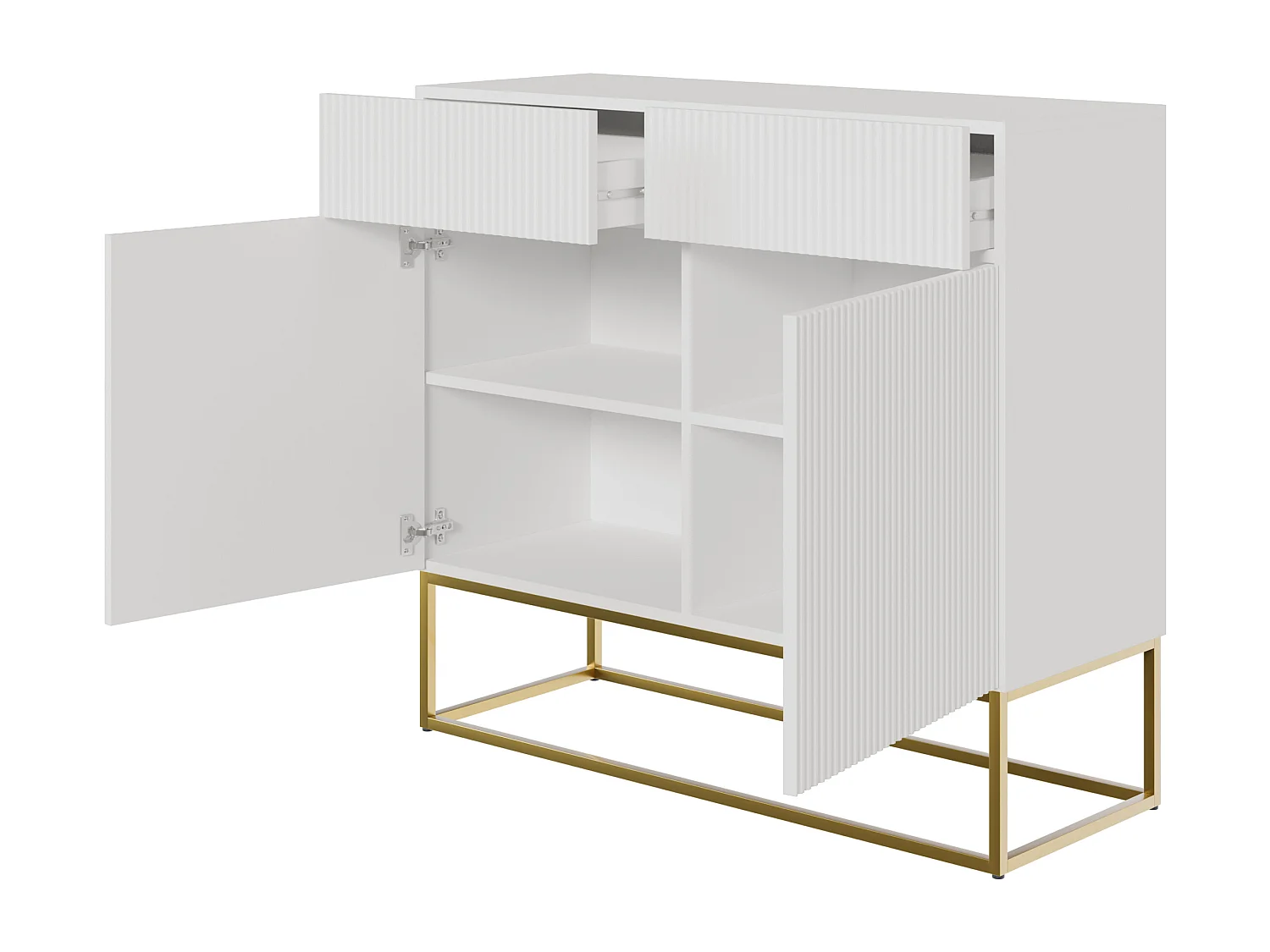 Buffet 2 portes - 2 tiroirs - blanc - 100 cm - VELDIO