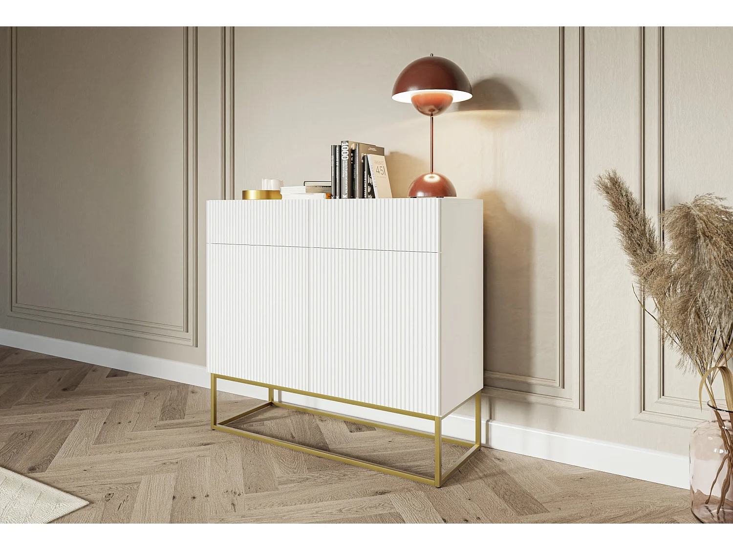 Buffet 2 portes - 2 tiroirs - blanc - 100 cm - VELDIO