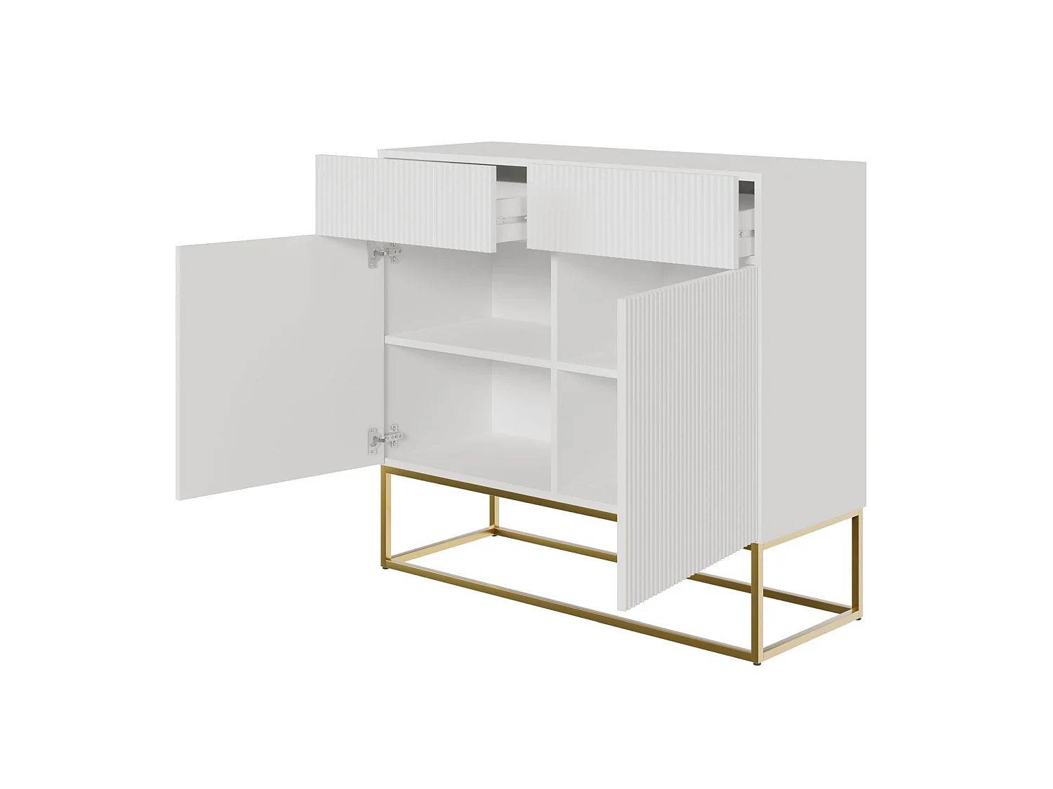 Buffet 2 portes - 2 tiroirs - blanc - 100 cm - VELDIO