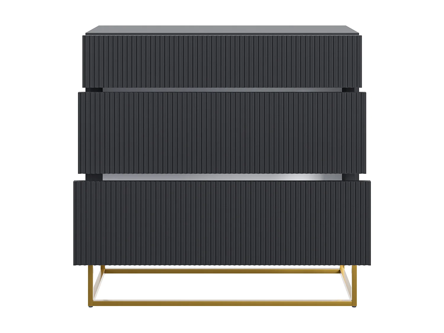 Kommode  mit 3 Schubladen - 90 cm - schwarz mit goldenem Metallgestell - VELDIO