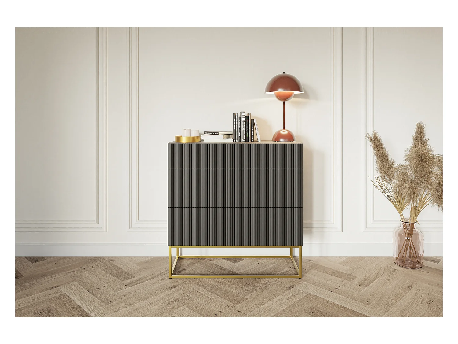 Commode 3 tiroirs - 90 cm - noir- VELDIO