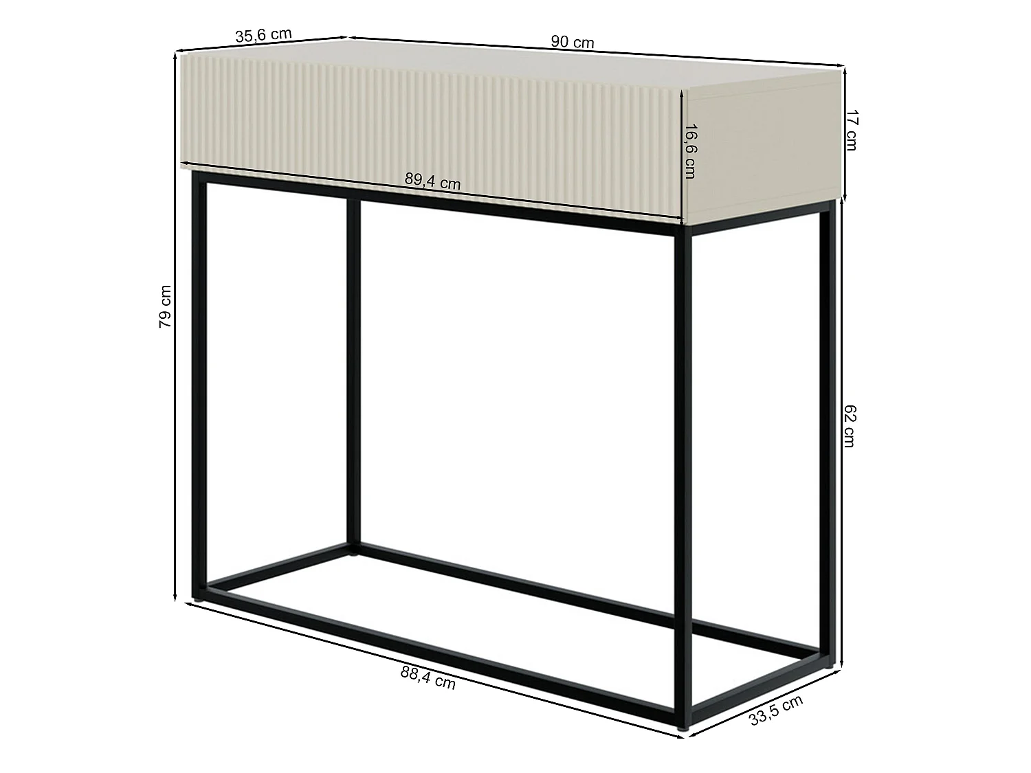 Table console - 90 cm - noir - pieds dorés - VELDIO
