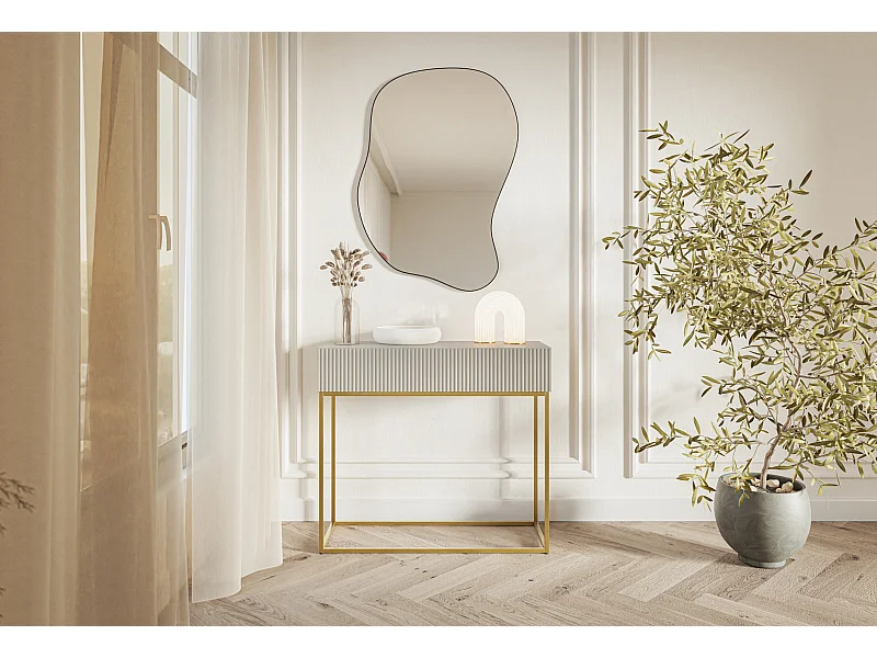 Console - 90 cm - taupe (grigio-beige) con piedini dorati - VELDIO